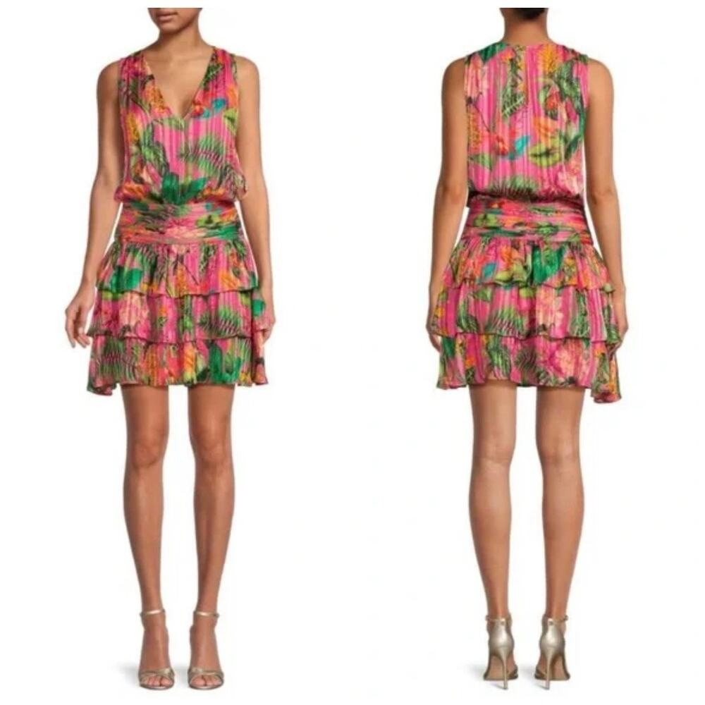 Ramy Brook Tiered Silk Multicolor Mini Dress Size 0